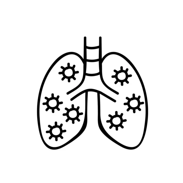 Icône Des Poumons Humains Infectés Par Virus Illustration Vectorielle Dessinée — Image vectorielle