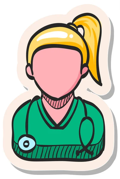 Χειροποίητο Εικονίδιο Γυναίκα Γιατρός Στυλ Αυτοκόλλητο Διανυσματική Απεικόνιση — Διανυσματικό Αρχείο