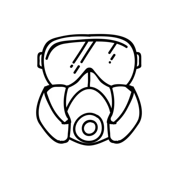 Atemschutzmaske Und Schutzbrille Handgezeichnete Vektorillustration Editierbarer Strich — Stockvektor