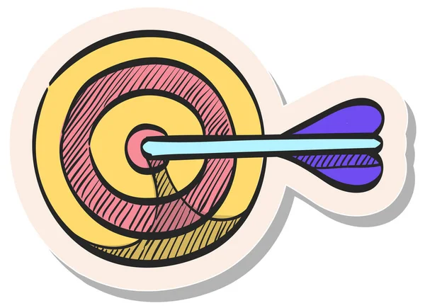 Arrow Bullseye Icône Dessinée Main Dans Illustration Vectorielle Style Autocollant — Image vectorielle