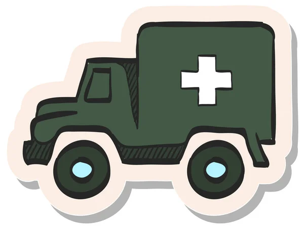 Ručně Kreslená Ikona Vojenské Ambulance Stylu Nálepky Vektorové Ilustrace — Stockový vektor