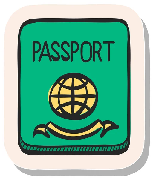 Ícone Passaporte Desenhado Mão Ilustração Vetorial Estilo Adesivo — Vetor de Stock