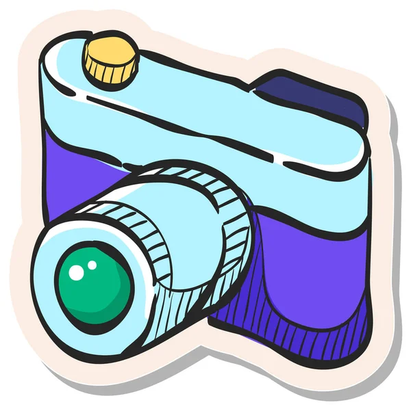 Hand Draw Range Finder Camera Icon Sticker Style Vector Illustration — 스톡 벡터