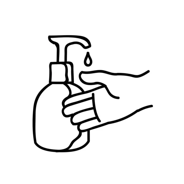 Desinficerad Hand Med Desinfektionsmedel Handritad Vektor Illustration Redigerbar Linje Stroke — Stock vektor