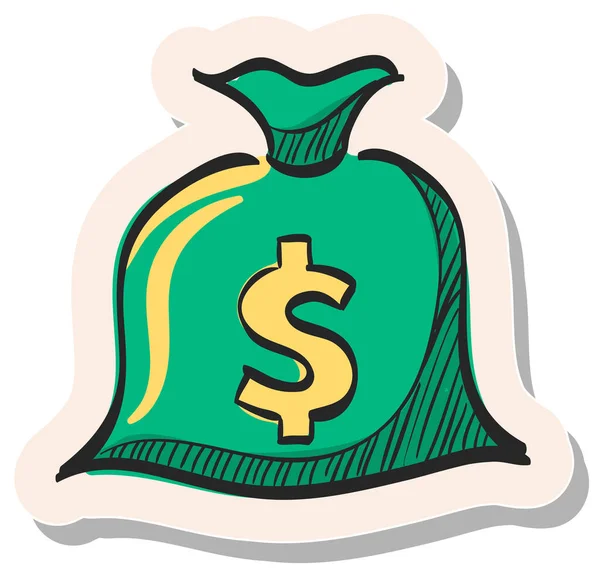 Hand Drawn Money Sack Icon Sticker Style Vector Illustration — Stock Vector