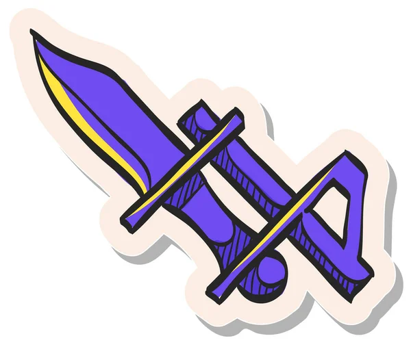 Handgetekend Bayonet Mes Icoon Sticker Stijl Vector Illustratie — Stockvector