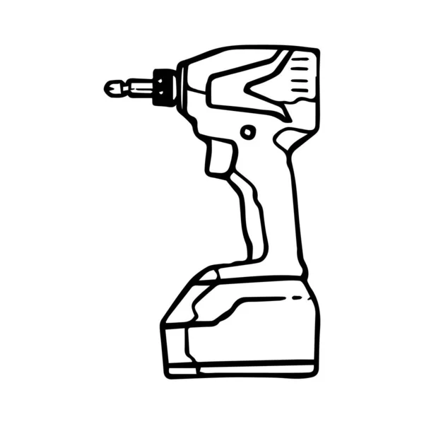 Akku Bohrmaschine Holzbearbeitungswerkzeug Handgezeichnete Vektorillustration — Stockvektor