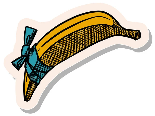 Banane Dessinée Main Avec Bandage Illustration Vectorielle Style Autocollant — Image vectorielle