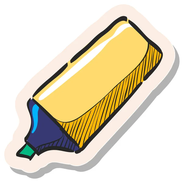 Hand Getekend High Light Pen Icoon Sticker Stijl Vector Illustratie — Stockvector