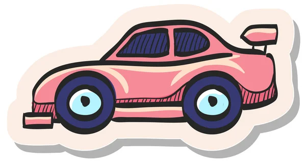 Hand Drawn Race Car Icon Sticker Style Vector Illustration — Stock Vector