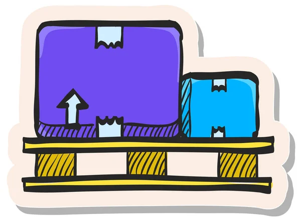 Icône Boîte Logistique Dessinée Main Dans Illustration Vectorielle Style Autocollant — Image vectorielle