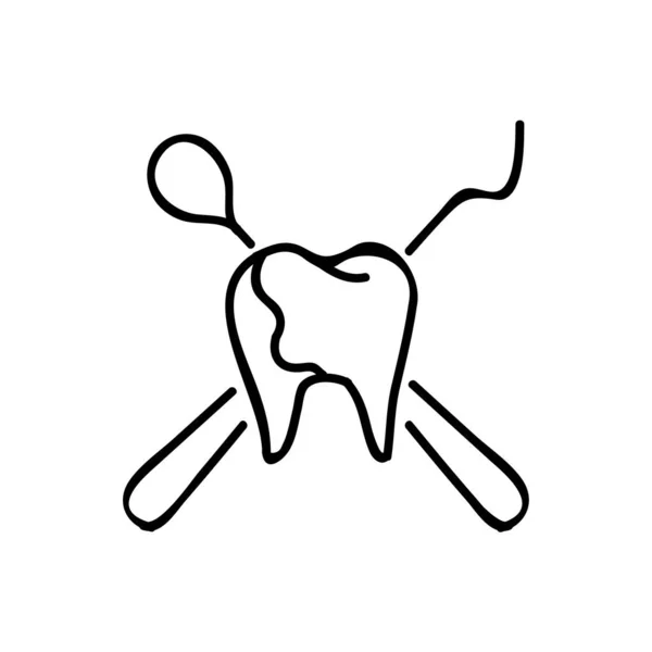 Zahnarzt Zahn Und Werkzeuge Symbol Handgezeichnete Vektorillustration Editierbarer Strich — Stockvektor