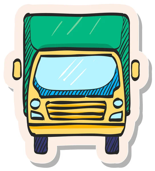 Icône Camion Dessinée Main Dans Illustration Vectorielle Style Autocollant — Image vectorielle