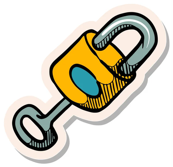 Etiket biçimi illüstrasyonunda elle çizilmiş anahtar ve asma kilit