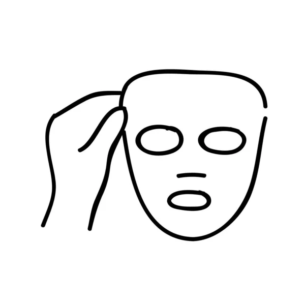 Ícone Folha Máscara Facial Ilustração Vetorial Desenhada Mão Curso Linha — Vetor de Stock