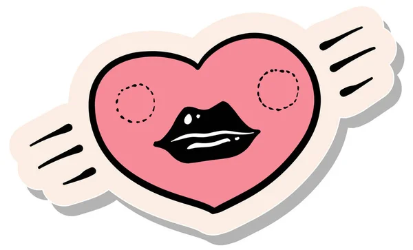 Mano Dibujada Dibujar Labios Mujer Dentro Forma Del Corazón Contorno — Vector de stock