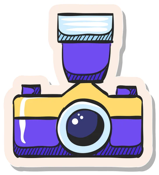 Icône Caméra Dessinée Main Dans Illustration Vectorielle Style Autocollant — Image vectorielle