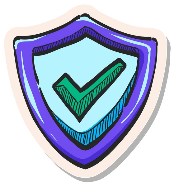 Icono Escudo Dibujado Mano Con Marca Verificación Ilustración Vectores Estilo — Vector de stock
