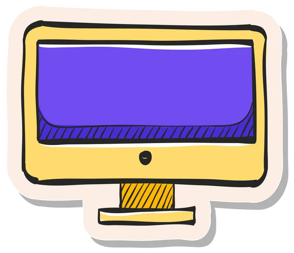 ステッカースタイルのイラストで手描きのデスクトップコンピュータのアイコン — ストックベクタ