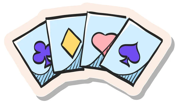 Handgezeichnetes Spielkarten Symbol Sticker Stil Vektor Illustration — Stockvektor