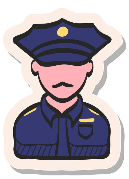 Hand Getekend Politie Avatar Pictogram Sticker Stijl Vector Illustratie — Stockvector