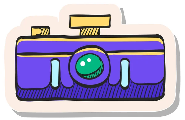 Handgetekend Panorama Camera Icoon Sticker Stijl Vector Illustratie — Stockvector