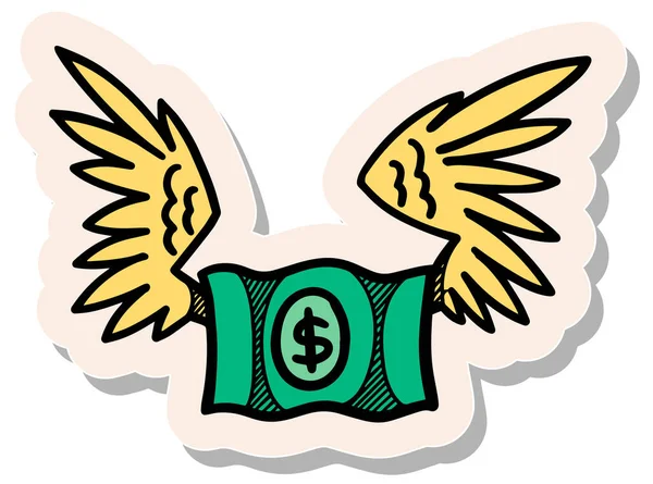 Icône Note Dollar Volant Vert Dessinée Main Dans Illustration Vectorielle — Image vectorielle