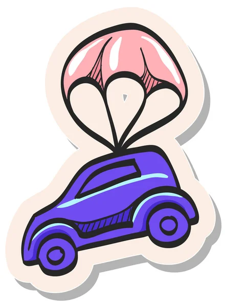 Hand Drawn Car Parachute Icon Sticker Style Vector Illustration — Stock Vector