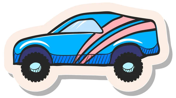 Hand Drawn Rally Car Icon Sticker Style Vector Illustration — Stock Vector