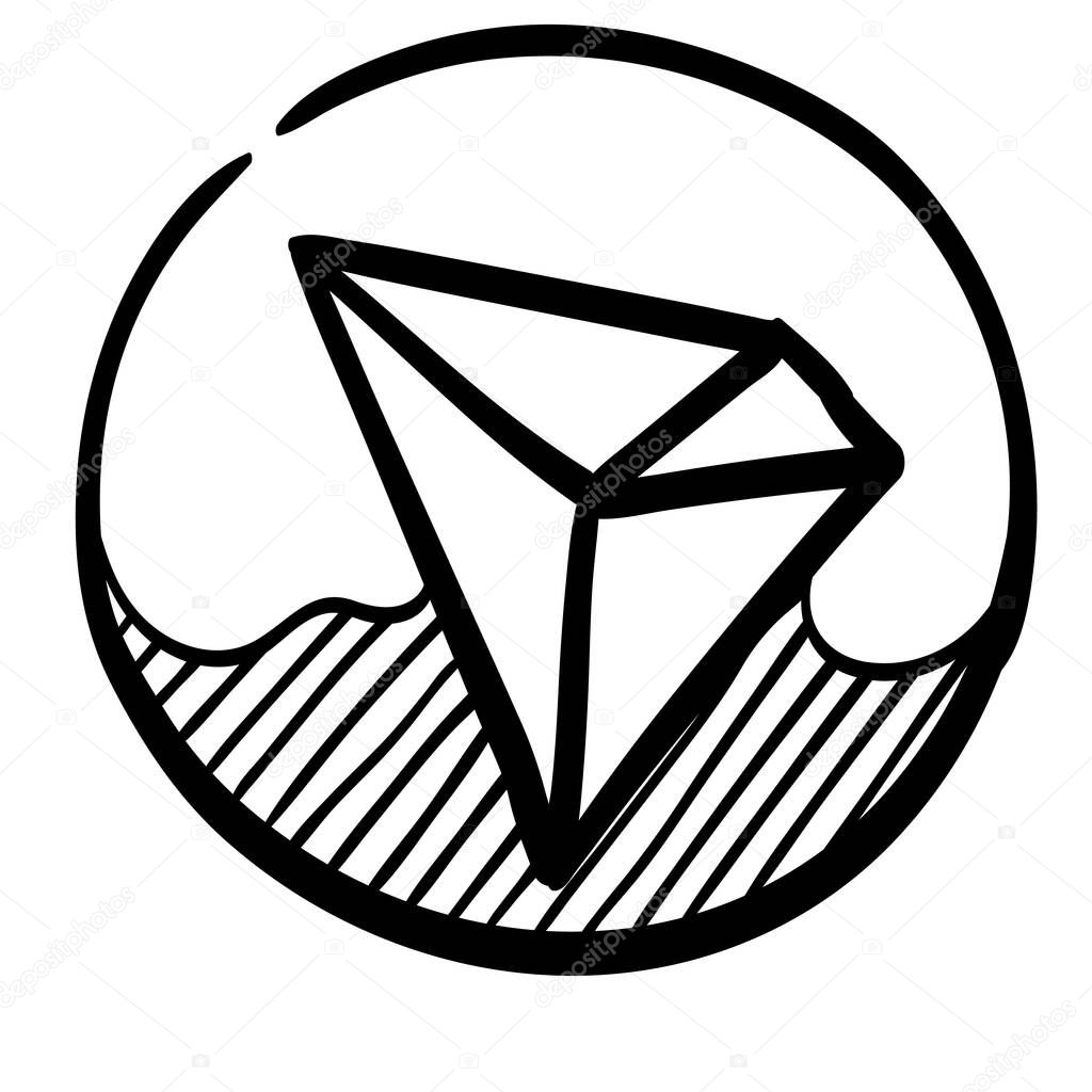 hand drawn vector illustration of Tron cryptocurrency symbol.