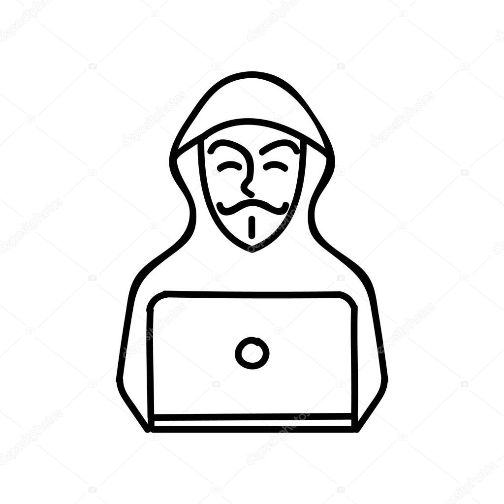 Hacker icon. Technology computer. Hand drawn vector illustration. Editable line stroke.