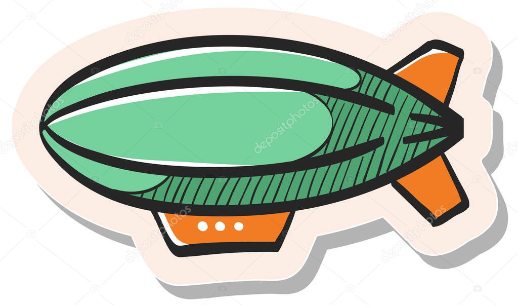 Hand drawn Airship icon in sticker style vector illustration