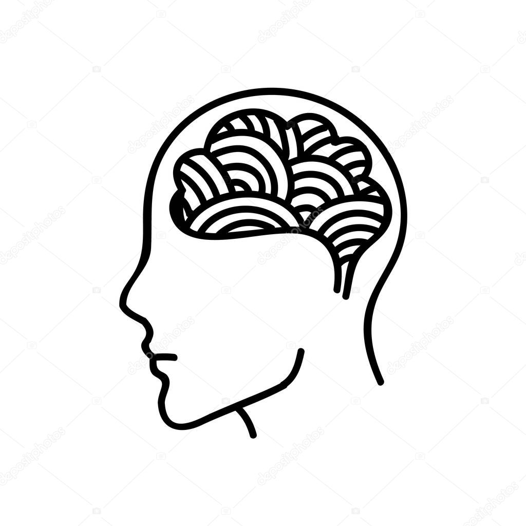 Mental health human brain icon. Hand drawn vector illustration. Editable line stroke.