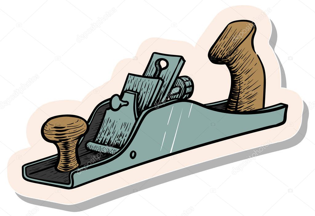 Hand drawn hand plane icon woodworking tool in sticker style vector illustration