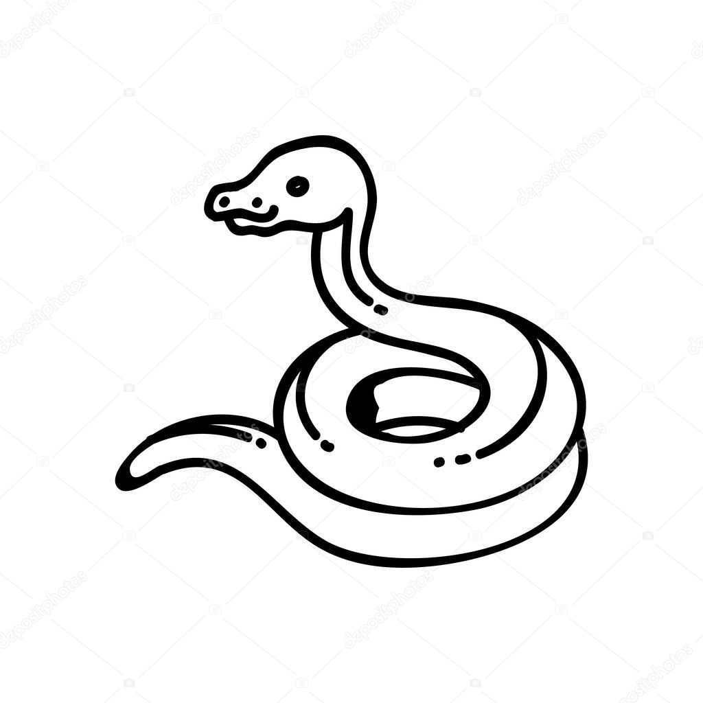 Coiling snake icon. Reptile animal pet veterinary. Hand drawn vector illustration. Editable line stroke.