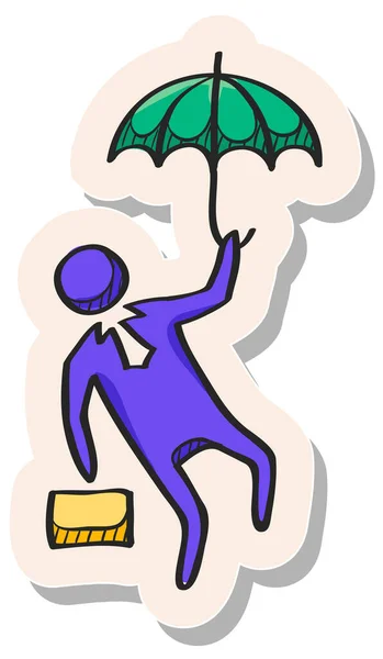 Hand Drawn Businessman Umbrella Icon Sticker Style Vector Illustration — Stock Vector