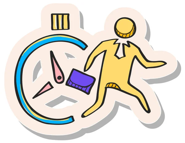 Icono Reloj Empresario Dibujado Mano Ilustración Vectores Estilo Pegatina — Vector de stock