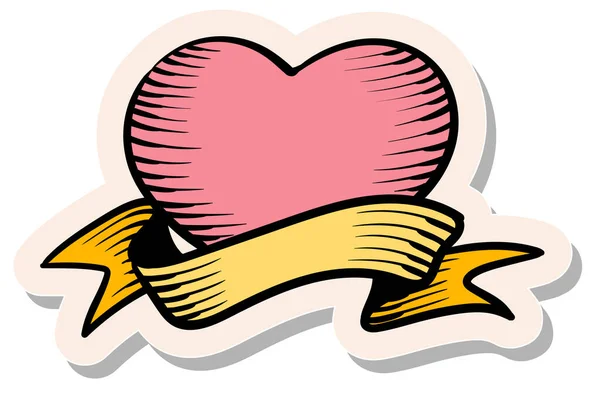 Coração Desenhado Mão Banner Ondulado Ilustração Vetorial Estilo Adesivo — Vetor de Stock