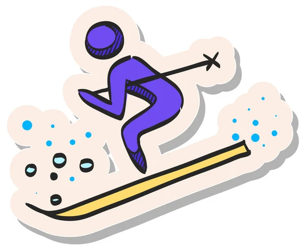 Icône Ski Dessinée Main Dans Illustration Vectorielle Style Autocollant — Image vectorielle