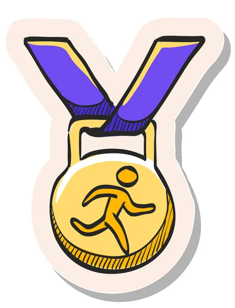 Icône Médaille Athlétique Dessinée Main Dans Illustration Vectorielle Style Autocollant — Image vectorielle