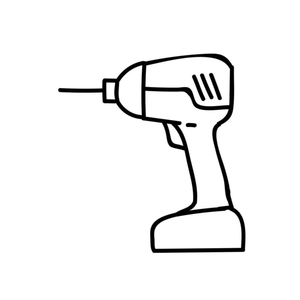 Elektrische Draadloze Boor Icoon Houtbewerkingsgereedschap Handgetekende Vectorillustratie Aanpasbare Lijnslag — Stockvector