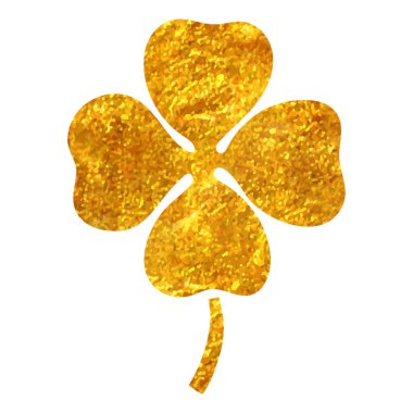 Altın folyo doku çizimi ile el çizimi Clover simgesi