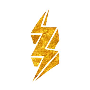 Altın folyo doku çizimi ile el çizimi yıldırım simgesi