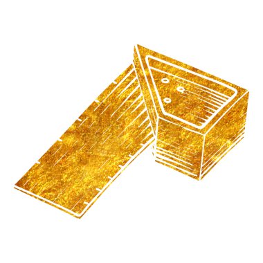 Altın folyo desen çizimi illüstrasyonunda ahşap işçiliğinde el çizimi cetvel