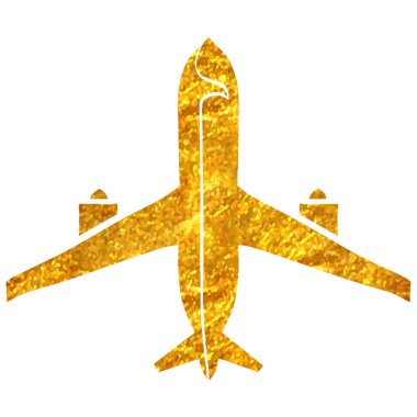 Altın folyo doku çizimi ile el çizimi Airplane simgesi