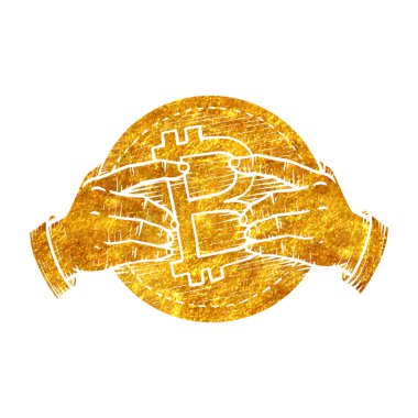 Altın folyo desenli desen illüstrasyonla elde tutulan bitcoin para