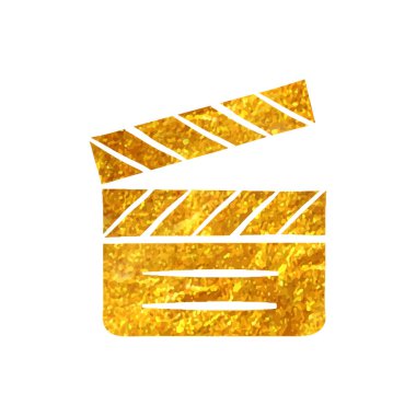 Altın folyo dokusu illüstrasyonunda el çizimi Sinema ikonu