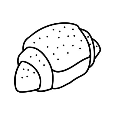 Kruvasan ekmek ikonu. El çizimi vektör çizimi. Düzenlenebilir satır vuruşu.