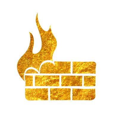 Altın folyo doku çizimi ile el çizimi Firewall simgesi