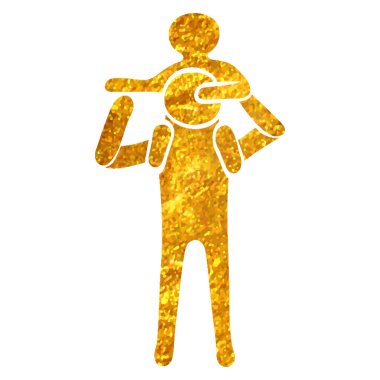 El çizimi Adam çocuk simgesini altın folyo doku çizimi ile tutuyor